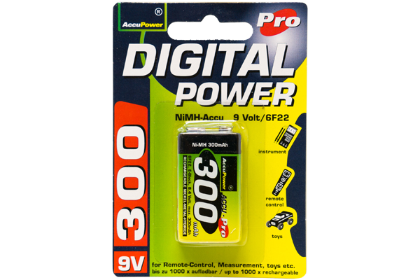 4 x 9 Volt AccuPower NiMH Batteries (300 mAh)