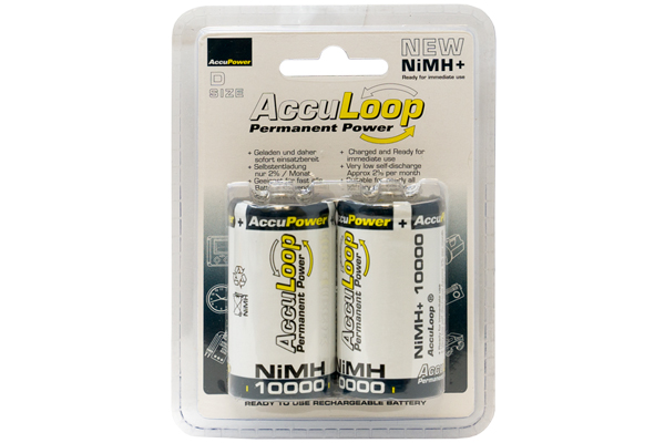 2 x D NiMH AccuPower AccuLoop Batteries (10000 mAh)