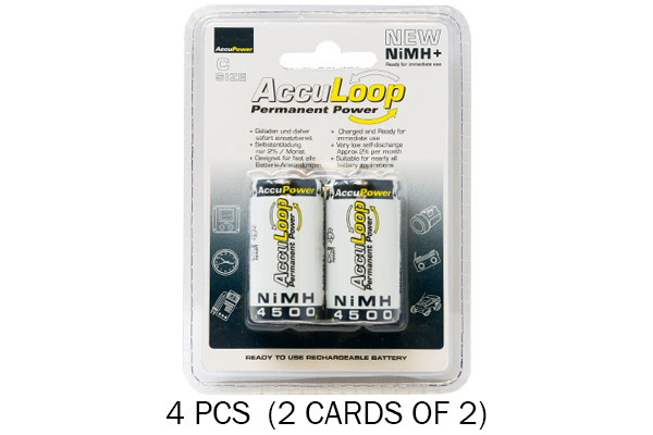 4 x C NiMH AccuPower AccuLoop Batteries (4500 mAh)