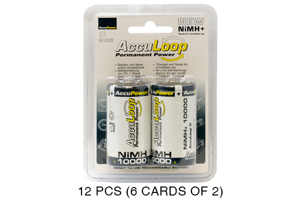 12 x D NiMH AccuPower AccuLoop Batteries (10000 mAh)