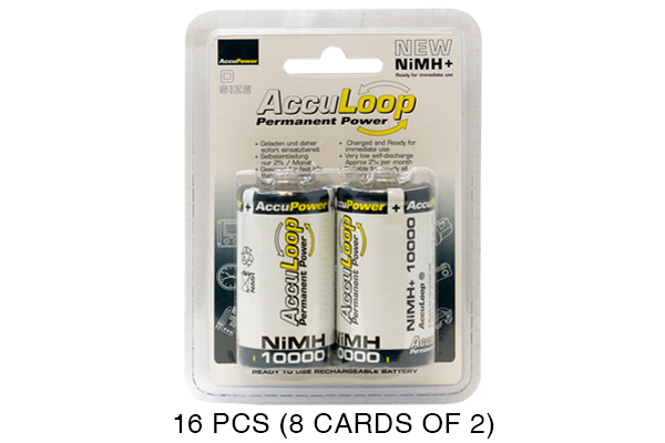 16 x D NiMH AccuPower AccuLoop Batteries (10000 mAh)