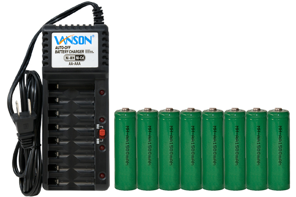 V-868 8 Bay AA & AAA Charger + 8 AA NiMH Batteries (1500 mAh)