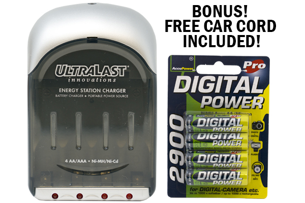 UltraLast AA / AAA Smart Battery Charger + 4 AA AccuPower NiMH Batteries (2900 mAh)