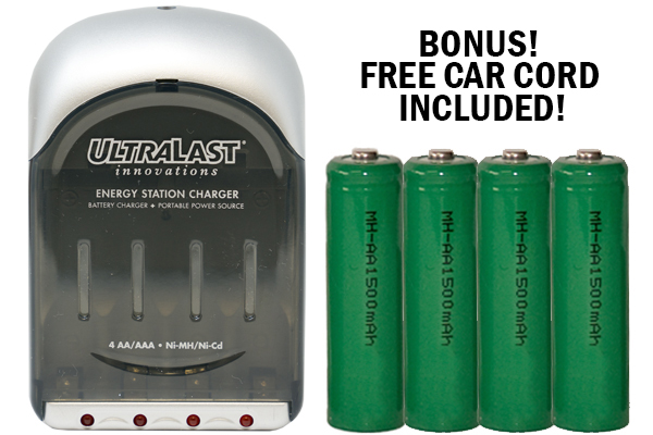 UltraLast AA / AAA Smart Battery Charger + 4 AA NiMH Batteries (1500 mAh)