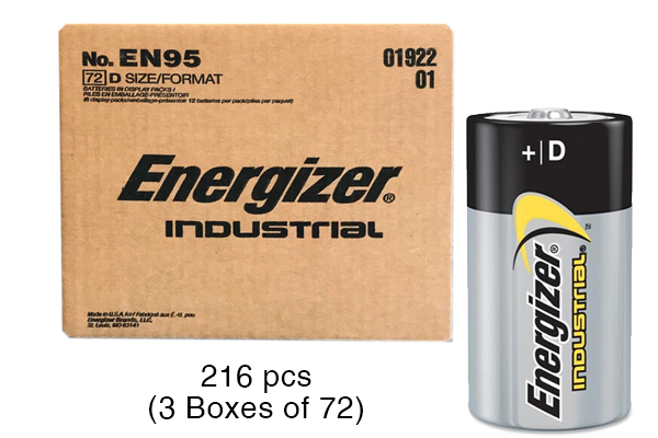 216 x D Energizer Industrial Alkaline Batteries (EN95)