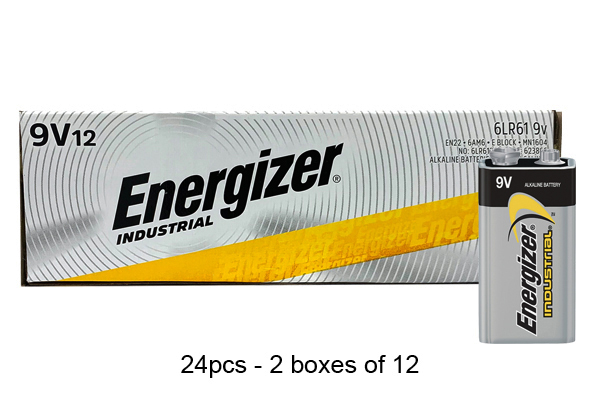 24 x 9 Volt Energizer Industrial Alkaline Batteries (EN22)