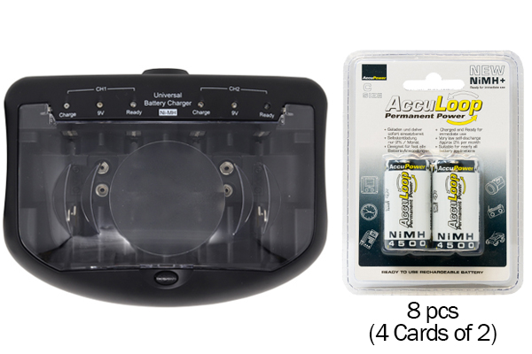 V2299 Universal Smart Charger + 8 C NiMH AccuPower AccuLoop Batteries (4500 mAh)