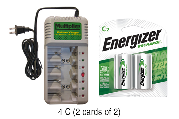 Universal Charger + 4 C Energizer Recharge NiMH Batteries (2500 mAh)