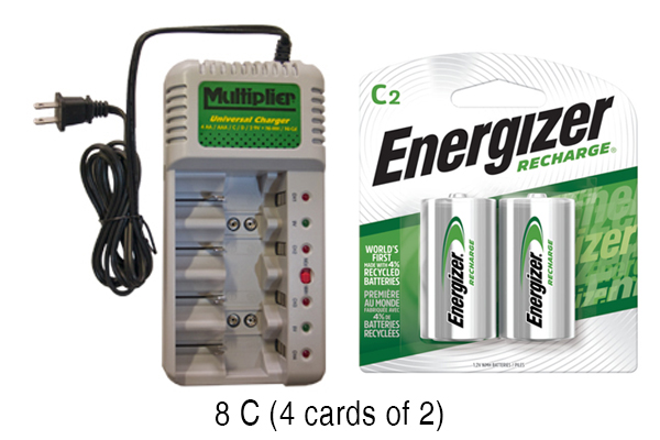 Universal Charger + 8 C Energizer Recharge NiMH Batteries (2500 mAh)