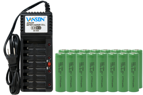 V-868 8 Bay AA & AAA Charger + 16 AA (2700 mAh) NiMH Batteries