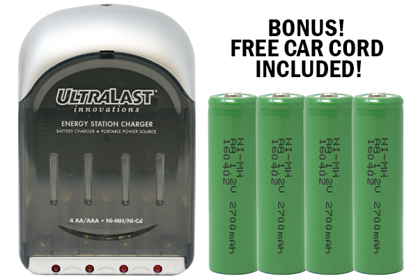 UltraLast AA / AAA Smart Battery Charger + 4 AA NiMH Batteries (2700 mAh)