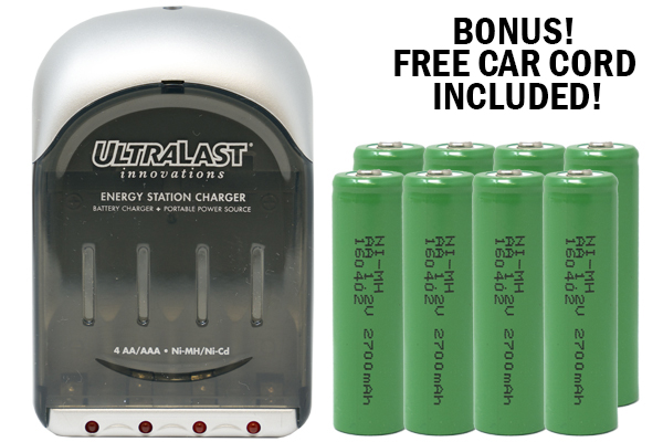 UltraLast AA / AAA Smart Battery Charger + 8 AA NiMH Batteries (2700 mAh)