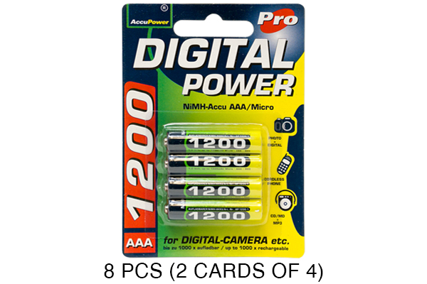 8 x AAA NiMH AccuPower Micro Batteries (1200 mAh)