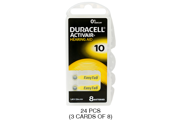24 x Size 10 Duracell Activair Easy Tab Hearing Aid Batteries (DA10)