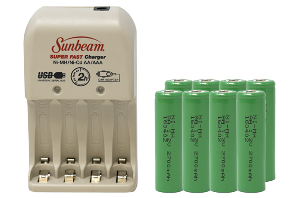 Sunbeam AA / AAA Battery Charger + 8 AA NiMH Rechargeable Batteries (2700 mAh)
