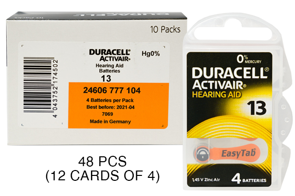 48 x Size 13 Duracell Activair Hearing Aid Batteries (DA13)