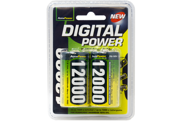 2 x D AccuPower NiMH Batteries (12000 mAh)
