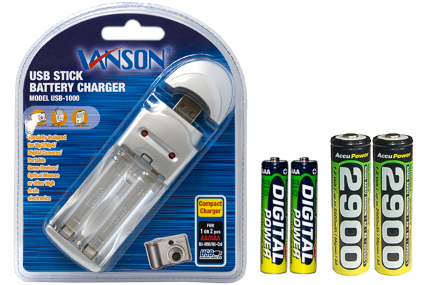 AA / AAA USB Battery Charger + 2 AA (2900 mAh) & 2 AAA (1200 mAh) AccuPower NiMH Batteries