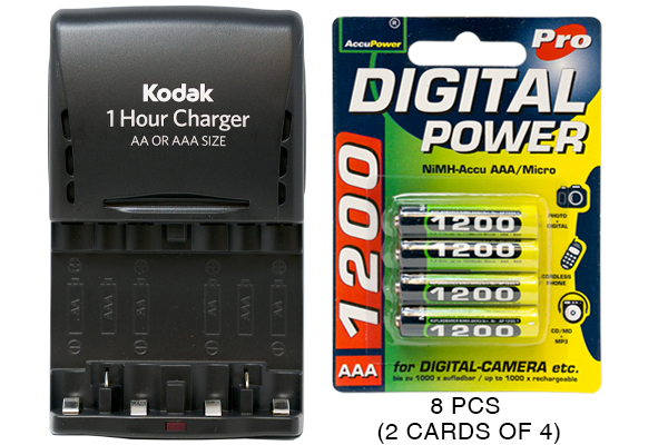 Kodak Smart Charger + 8 AAA AccuPower NiMH Batteries (1200 mAh)