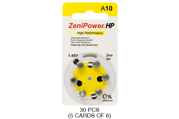 30 x Size 10 ZeniPower Hearing Aid Batteries