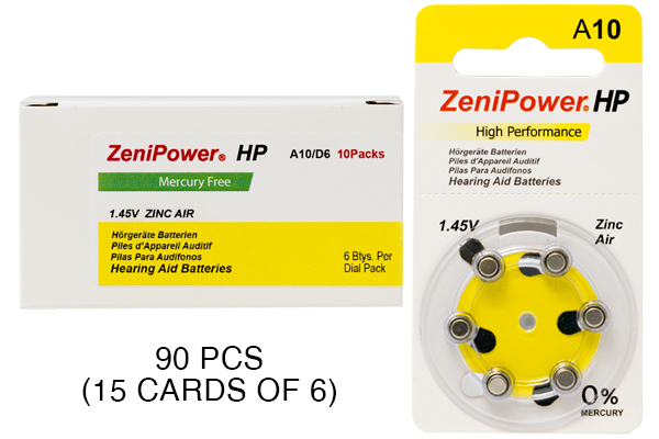 90 x Size 10 ZeniPower Hearing Aid Batteries