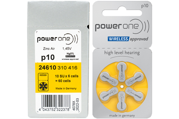 60 x Size p10 PowerOne Hearing Aid Batteries