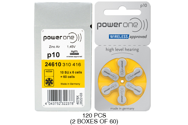 120 x Size p10 PowerOne Hearing Aid Batteries