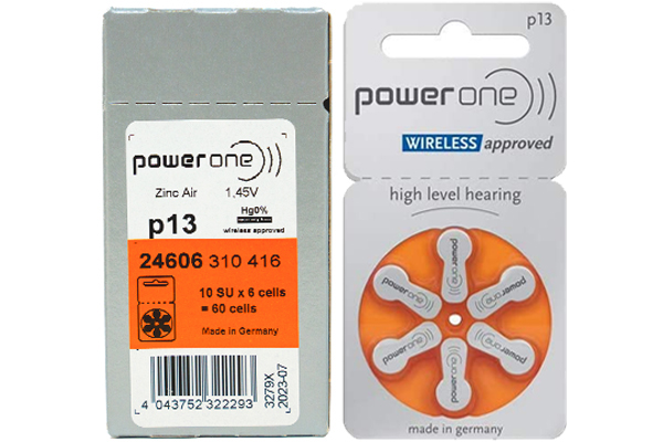 60 x Size p13 PowerOne Hearing Aid Batteries