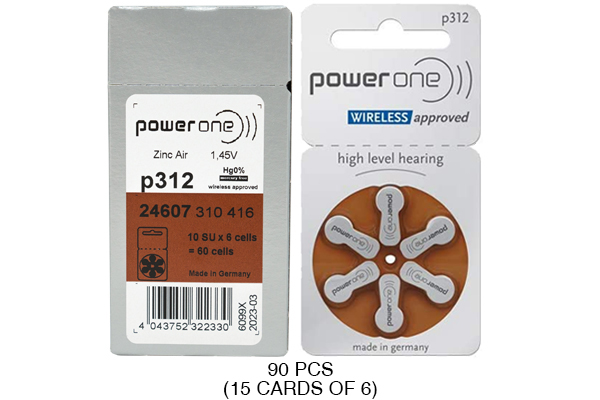 90 x Size p312 PowerOne Hearing Aid Batteries
