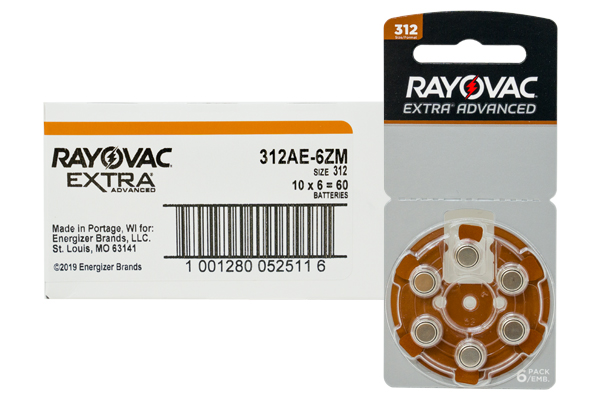60 x Size 312 Rayovac Extra Advanced Hearing Aid Batteries