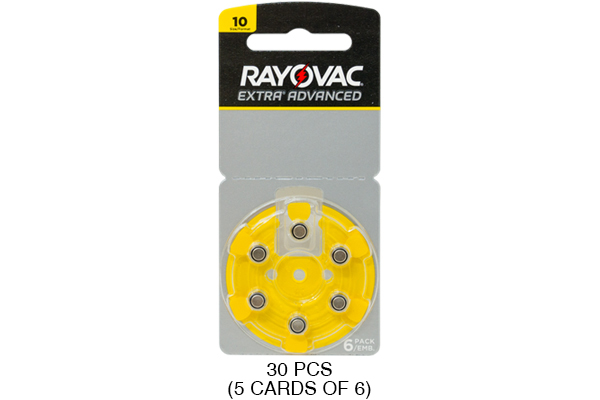 30 x Size 10 Rayovac Extra Advanced Hearing Aid Batteries