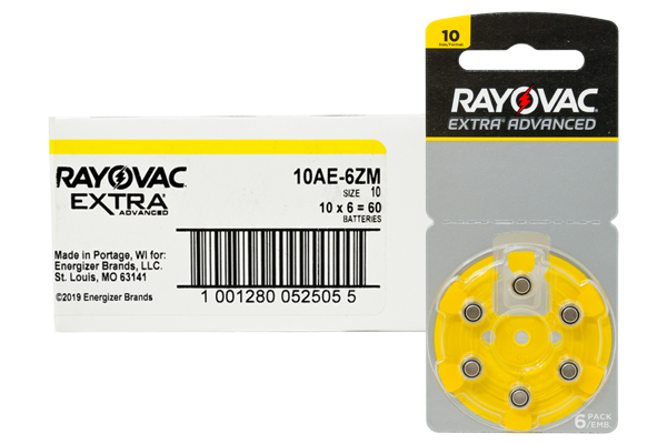 60 x Size 10 Rayovac Extra Advanced Hearing Aid Batteries