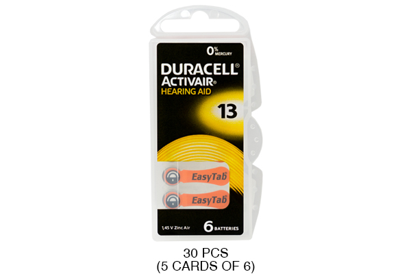 30 x Size 13 Duracell Activair Hearing Aid Batteries (DA13)