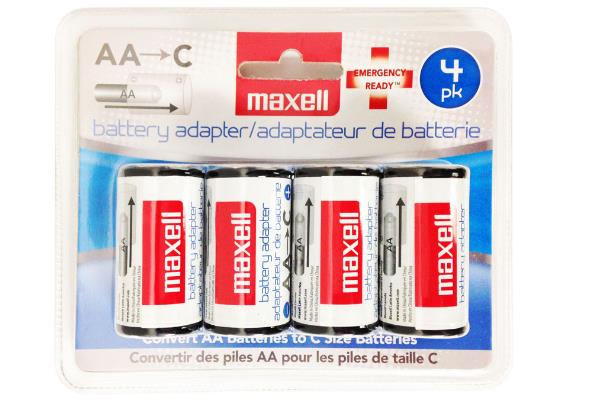 4 x C Size Maxell Battery Adapters for AA Batteries