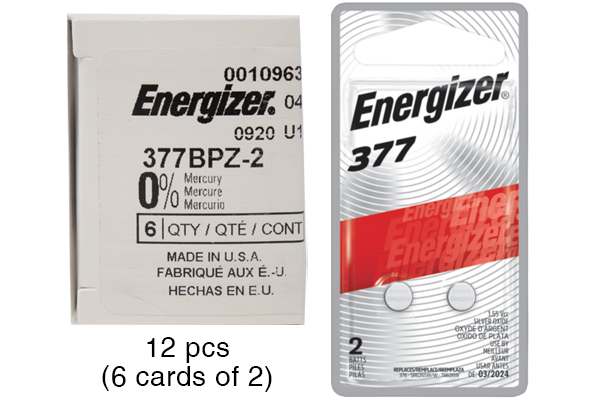 12 x 377 /  SR626SW Energizer Silver Oxide Button Batteries (6 Cards of 2)