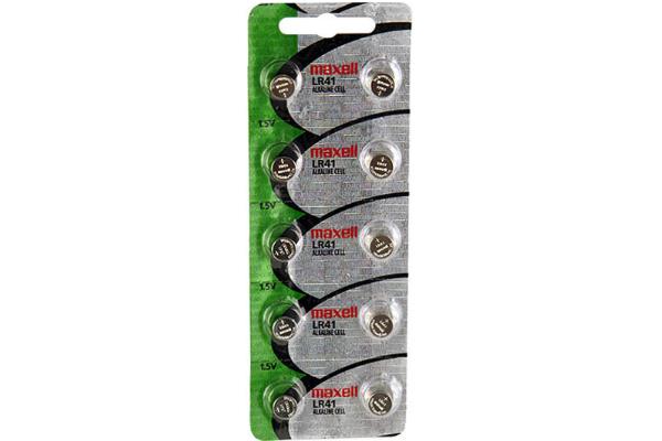 10 x LR41 / AG3 Maxell Alkaline Button Batteries