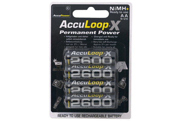4 x AA NiMH AccuPower AccuLoop-X Rechargeable Batteries (2600 mAh)