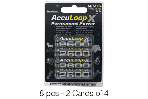 8 x AA NiMH AccuPower AccuLoop-X Rechargeable Batteries (2600 mAh)