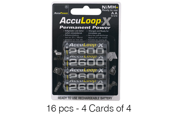 16 x AA 2600 mAh NiMH Accupower Acculoop-X Rechargeable Batteries (Low Discharge)