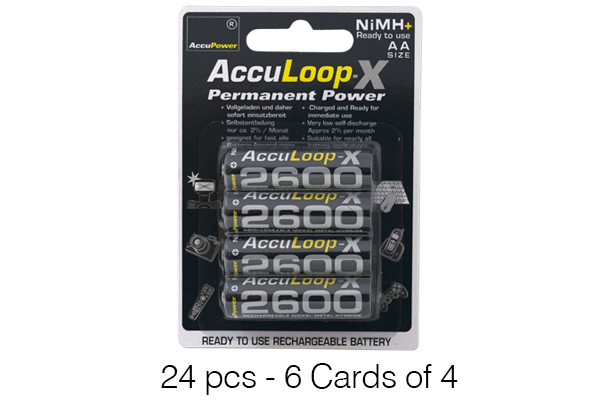 24 x AA NiMH AccuPower AccuLoop-X Rechargeable Batteries (2600 mAh)