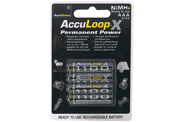 4 x AAA AccuPower AccuLoop-X NiMH Batteries (1100 mAh)