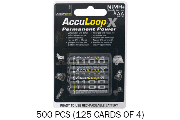 500 x AAA AccuPower AccuLoop-X NiMH Batteries (1100 mAh)