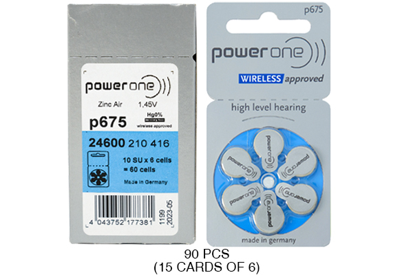 90 x Size p675 PowerOne Hearing Aid Batteries