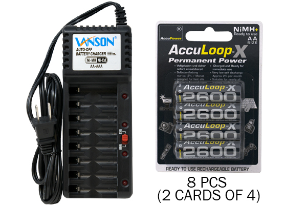 V-868 8 Bay AA & AAA Charger + 8 AA (2600 mAh) NiMH AccuPower AccuLoop-X Batteries