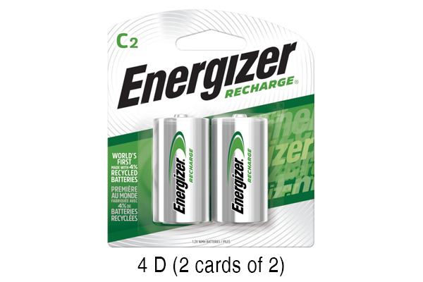 4 x D Energizer Rechargeable NiMH Batteries (2500 mAh) (2 Cards of 2)