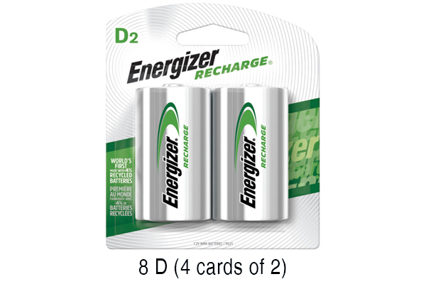 8 x D Energizer Rechargeable NiMH Batteries (2500 mAh) (4 Cards of 2)