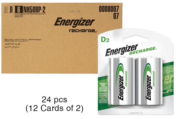 24 x D Energizer Rechargeable NiMH Batteries (2500 mAh) (12 Cards of 2)