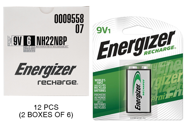 12 x 9 Volt Energizer Recharge NiMH Batteries (175 mAh)