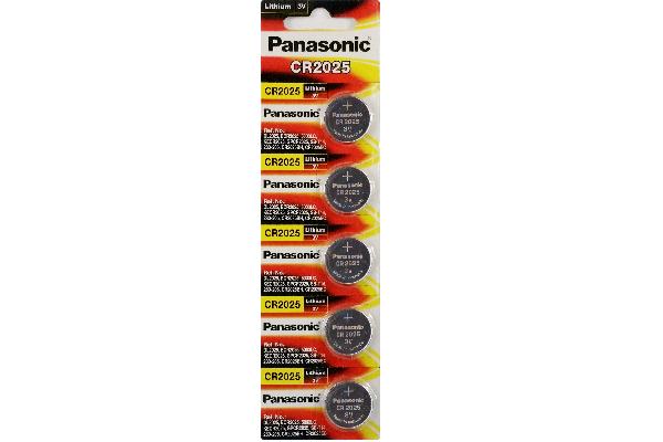5 x CR2025 Panasonic 3 Volt Lithium Coin Cell Batteries (On a Card)