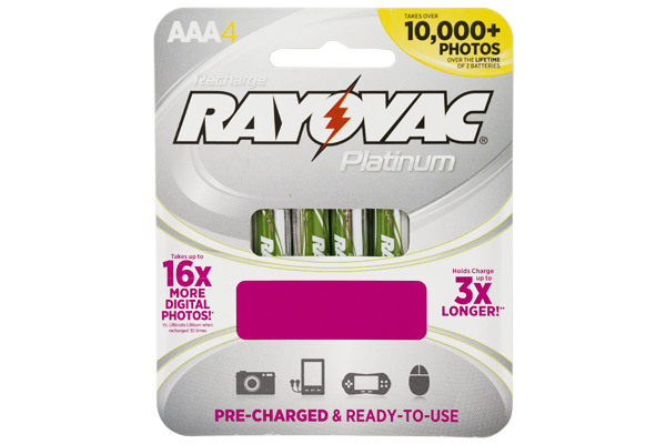 4 x AAA Rayovac Platinum Pre-Charged NiMH Batteries (750 mAh)